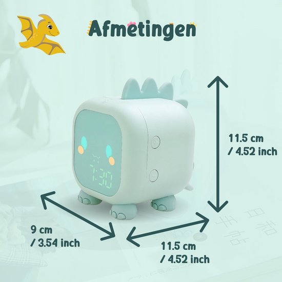 Entraîneur de sommeil - Réveil pour enfants - Réveil de sommeil - Lampe de nuit Enfants - Entraîneur de sommeil Dino - Rechargeable - Veilleuse Dino - Aide au sommeil - Vert - Omni Kids
