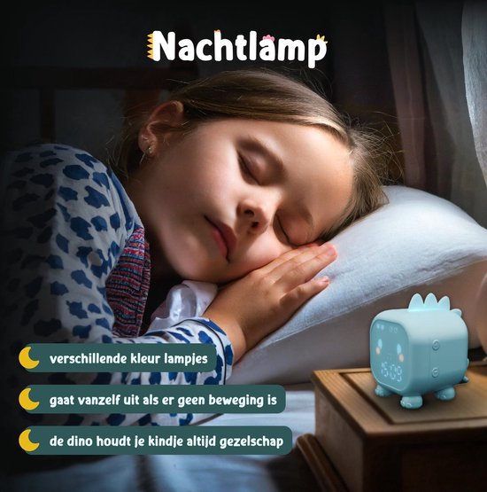 Entraîneur de sommeil - Réveil pour enfants - Réveil de sommeil - Lampe de nuit Enfants - Entraîneur de sommeil Dino - Rechargeable - Veilleuse Dino - Aide au sommeil - Vert - Omni Kids