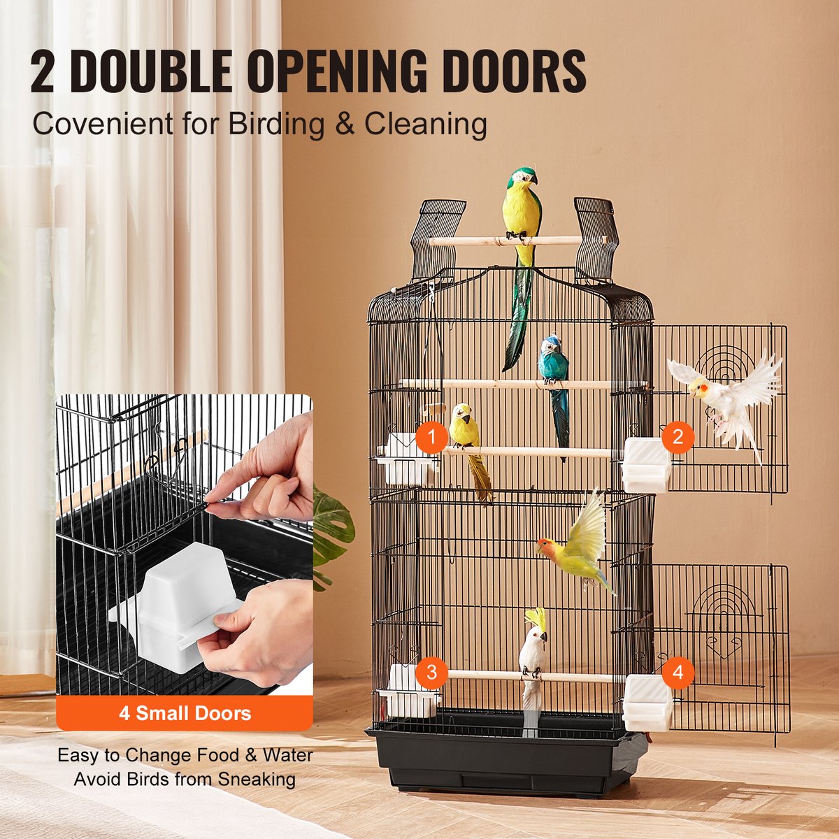 Grote Papegaaienkooi, 99,1 cm, Open aan de Bovenkant, voor Hangparkieten en Kleine Vogels, met Schommel, Zitstok en Eenvoudige Reiniging thumbnail 3