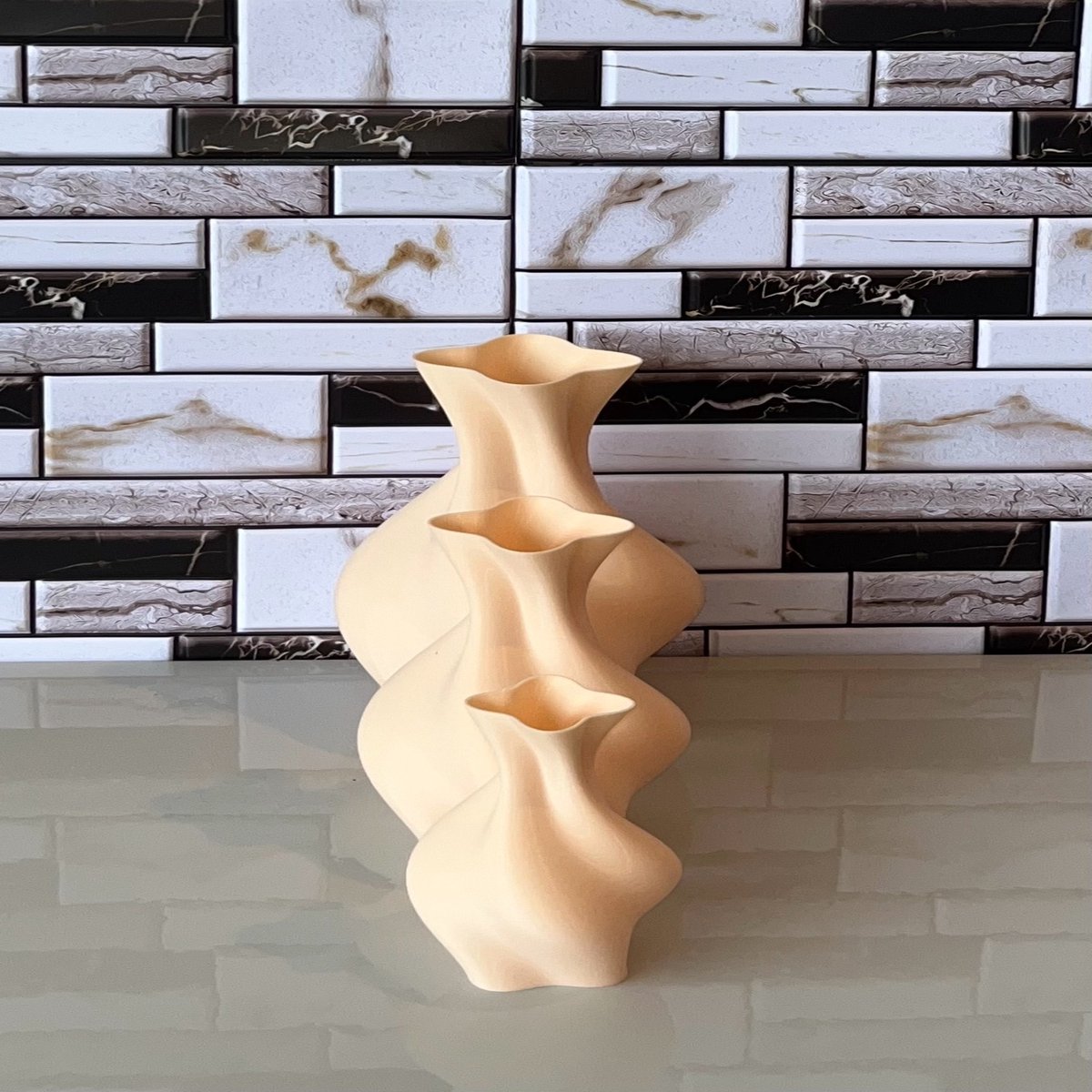 Studio Vaseo Quatro Flowa Zandsteen – Set van 3 Vazen – 3D Geprint – Duurzaam PLA