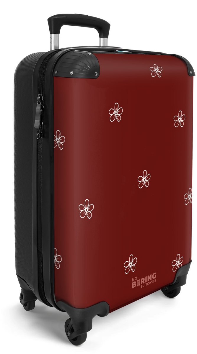 NoBoringSuitcases.com® - Handbagage koffer lichtgewicht - Reiskoffer trolley - Bordeaux rood met bloemen - Rolkoffer met wieltjes - Travel suitcase cabin - Reistrolley met TSA slot - Past binnen 55x40x20 en 55x35x25 - Kleine valiezen