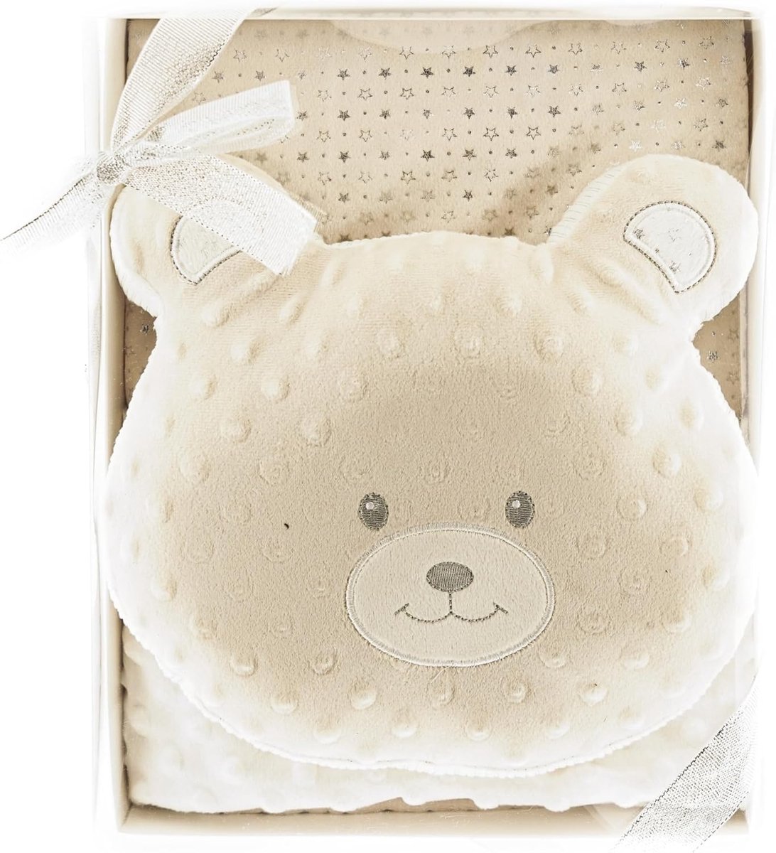 Almina Babydeken met Kussen - Beertje - Kinderdeken met Kussen - Beige - Dubbellaags- 100x80 cm