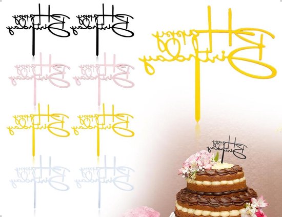 Taarttopper hout Happy Birthday - Jetjes & Jobjes