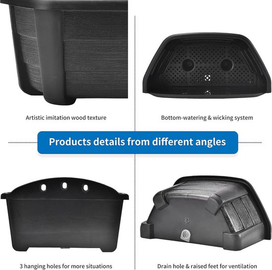 25cm Muur Opknanging Plantenbakken Plastic Retro Stijl Reling Opknanging Plantenbakken voor Balkon Hek Tuin Outdoor Indoor - Donkere Koffie