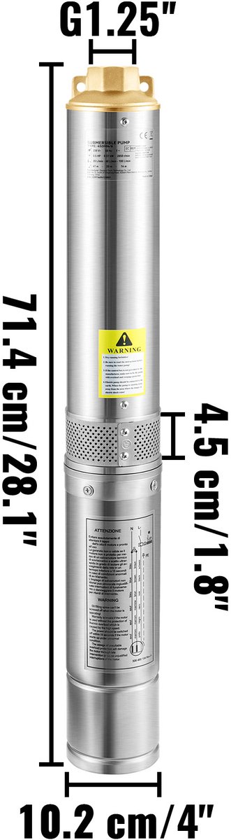 Diepe Bronpomp - Stroom 110L/min - 370W - Maximale Opvoerhoogte van 44 m - met Externe Schakelkast en 20 m Stroomkabel - met Terugslagklep en Filter - IP68 - Voor Regentonnen Reservoirs - Kanalen - Rivieren - Zilver van Wiltec — afbeelding 3