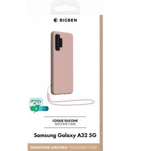 Coque Samsung G A32 5G Silicone + dragonne assortie Rose nude Bigben