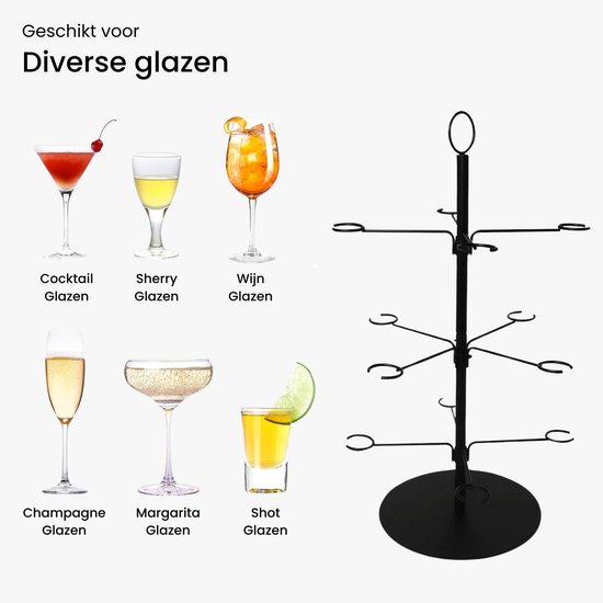 QWORK® Party Drinks Tower Serveerboom voor Gin, Cocktail, Martini, Champagne, Wijn - Wijnglashouder voor 8 glazen QWORK® Party Drinks Tower Serveerboom voor Gin, Cocktail, Martini, Champagne, Wijn - Wijnglashouder voor 8 glazen