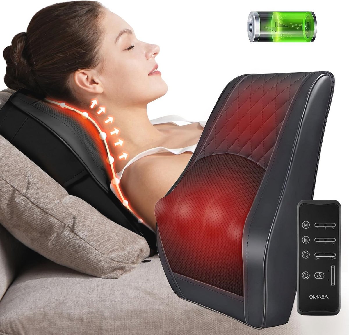 Shiatsu Nek- en Rugmassageapparaat met Verwarming - Draadloos, Oplaadbaar, 3 Modi en 3 Snelheden