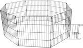 Puppyren met deur & net & haken Zwart 60x60CM 8-DELIG