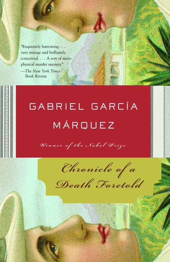 Couverture du livre Chronicle of a Death Foretold par Gabriel García Márquez, avec un collage de visages et de sang