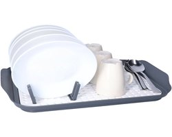 Afwas afdruiprek met lekbak - wit/zwart - kunststof - 32 x 42 x 4 cm - afwassen en drogen - schoonmaken