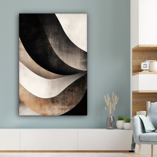 Tableau sur toile 80x120 cm - Décoration murale Abstraite - Vagues - Zwart - Patiné - Décoration murale salon - Décoration chambre - Accessoires chambre - Peintures sur toile