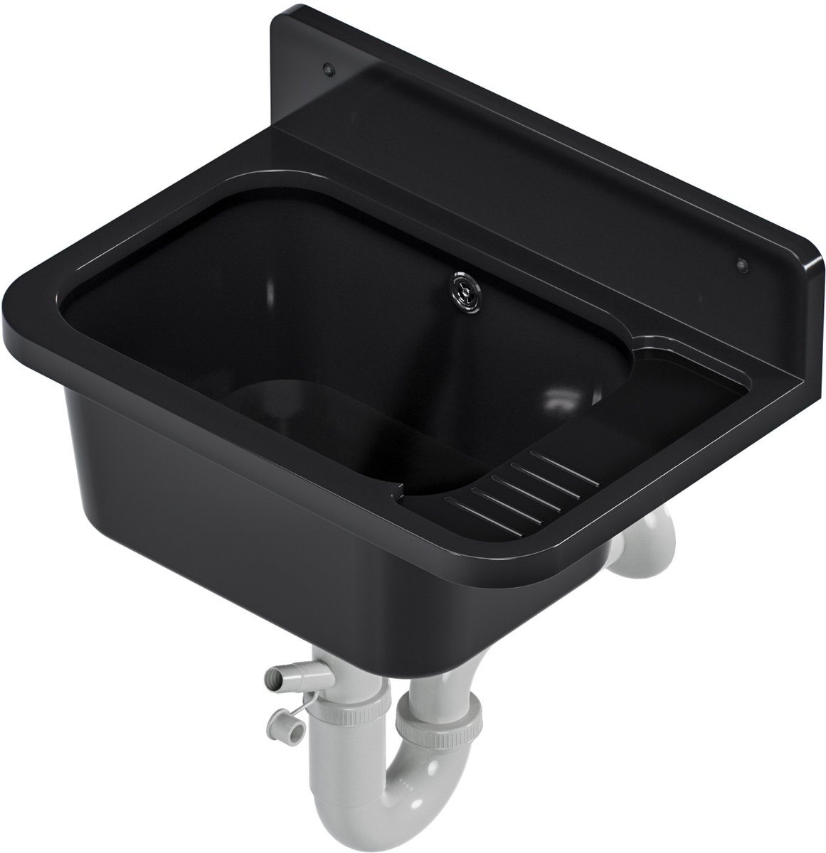 QLS Gootsteen Zwart 50x34x20 cm van Kunststof - Inclusief Sifonset - voor Buiten, Tuin en Garage 10462