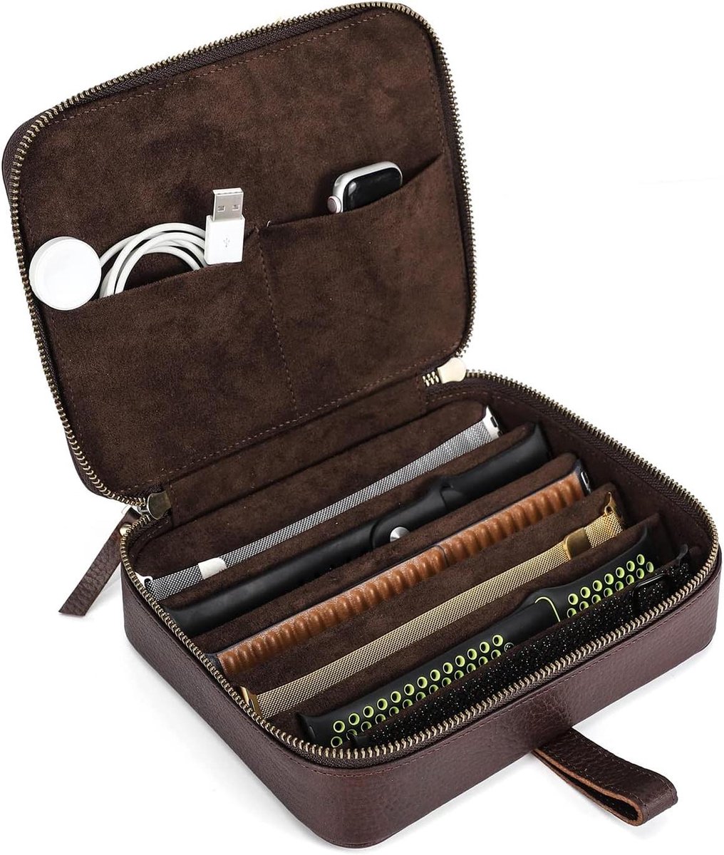 Horlogebandjes Case Organizer Lederen 6 Horlogebanden Travel Case met Handvat - Draagbare Opbergdoos voor Apple Watch en Mechanische Horloge Bands