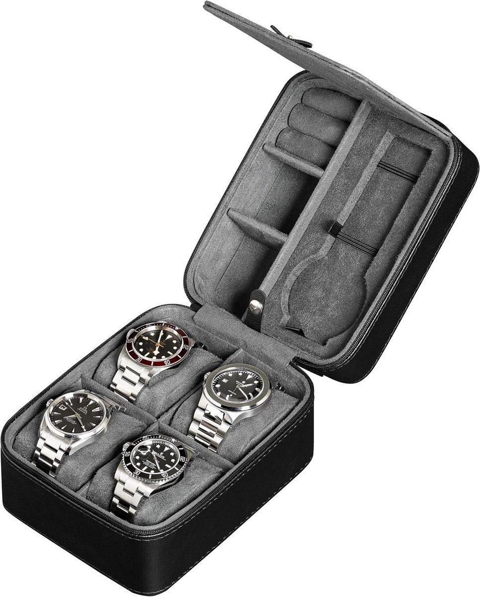 Ritssluiting horloge organizer - opbergen en bescherming voor 5 horloges - geschikt voor alle polshorloges tot 50 mm - zwart-grijs