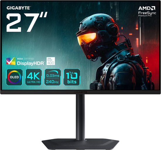 GIGABYTE MO27U2 - 4K Ultra HD QD-OLED Gaming Monitor - 240hz - 27 inch