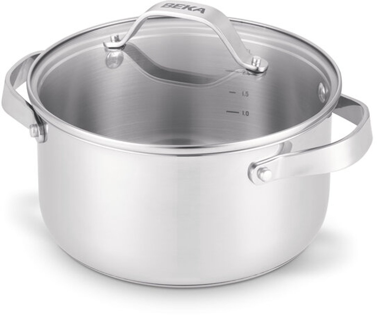 Beka Cicla kookpot Ø24 cm - met Deksel uit glas - Gerecycleerd RVS - PFAS-vrij - met lange steel - Geschikt voor inductie