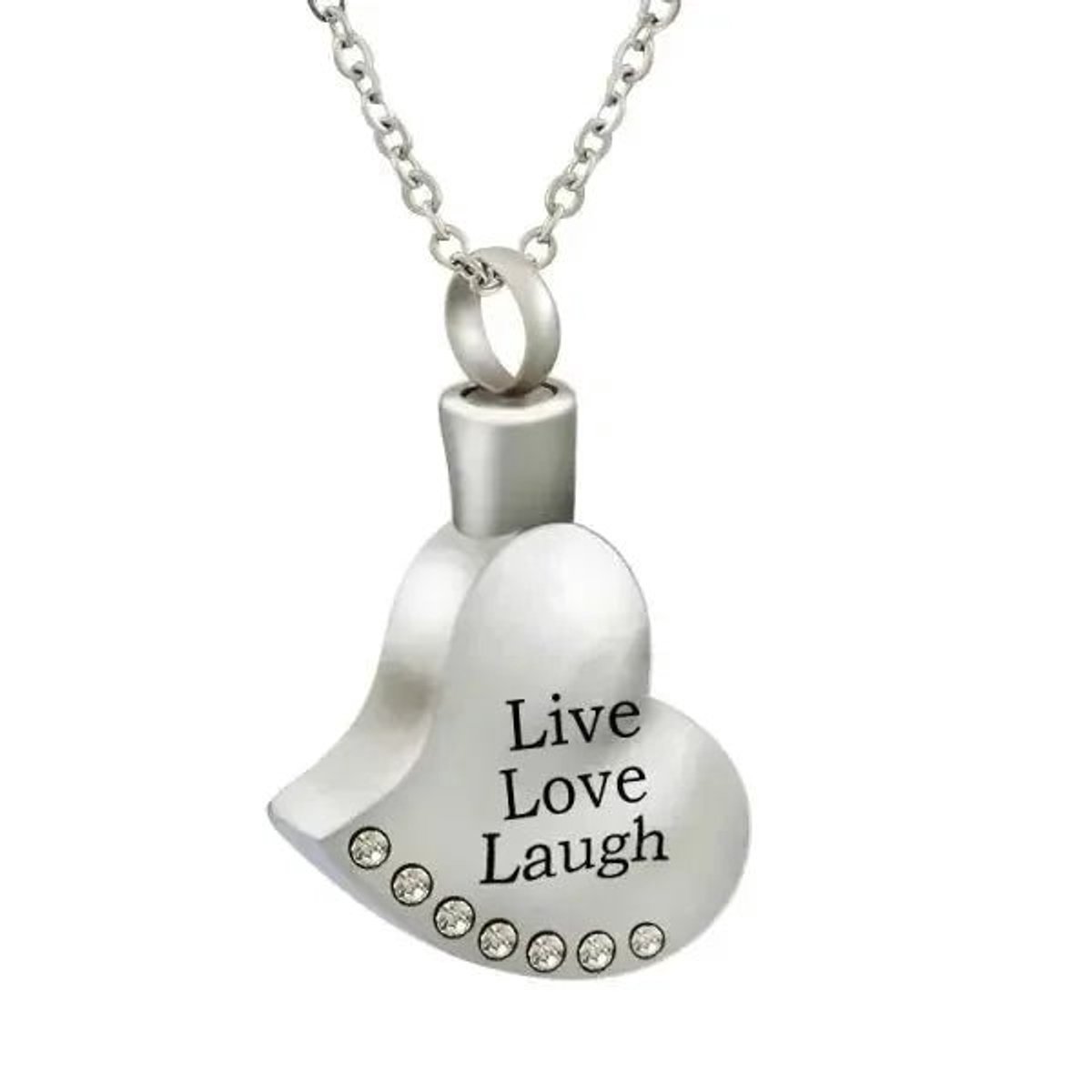 Aramat Jewels | Gedenkhangers | RVS Ashanger Hart Live Love Laugh – Gegraveerd Staal 3x2,5cm | | | |20mm | Staal | Volwassenen | Verkleurd niet