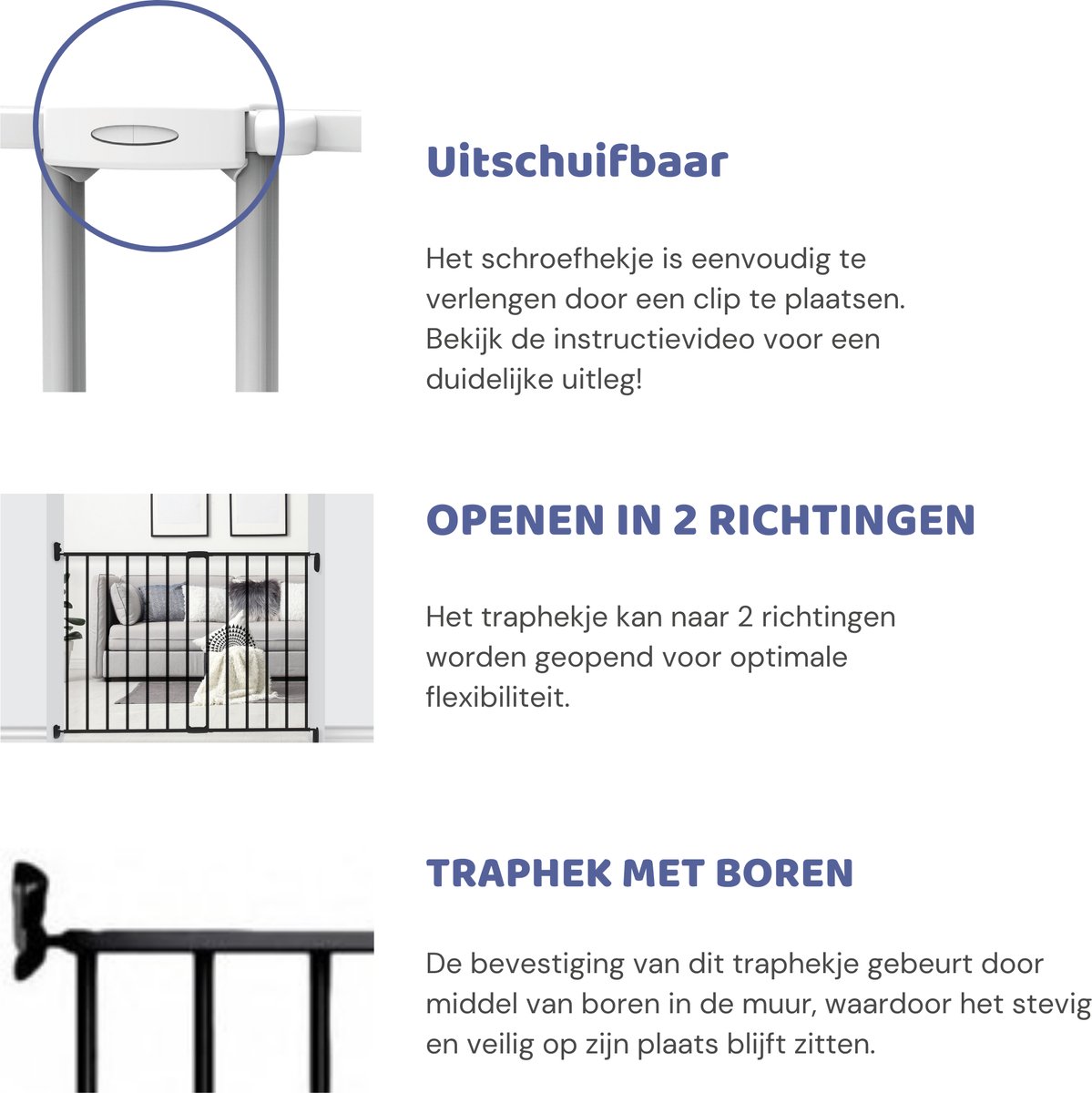 Noma Uitschuifbaar Metaal Traphekje Zwart | Veiligheidshekje | Schroefhekje | Hondenhekje – foto 3
