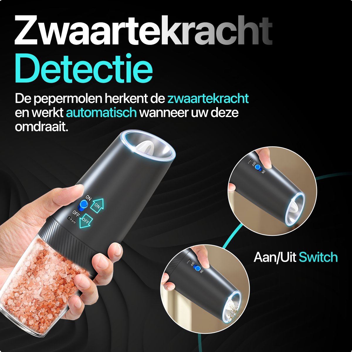 MATTI® - Elektrische Peper en Zoutmolen - Peper en Zoutmolen Set - Pepermolen - Zoutmolen - Automatisch Kantelmechanisme - Oplaadbaar — cadeau in Kookcadeaus - foto 3