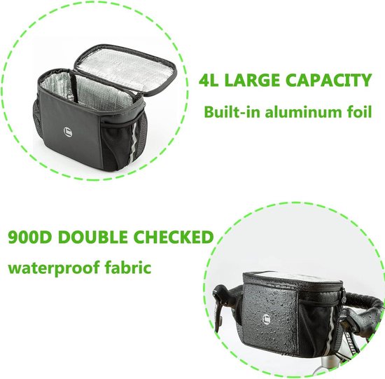 Sacoche de guidon multifonctionnelle pour vélo - Sacoche de guidon étanche de 4 litres