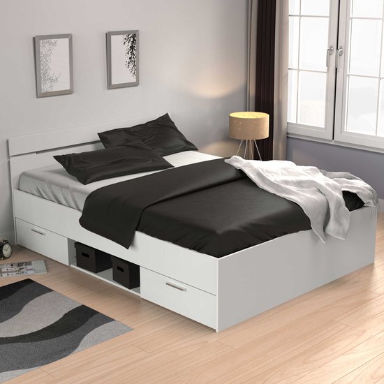 Houten tweepersoonsbed "Michigan" - 140 x 200 cm - Wit