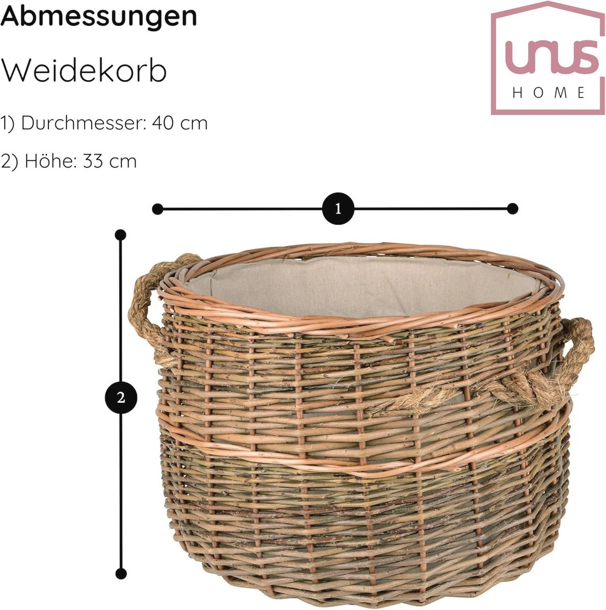 Stijlvolle Hoogwaardige Wilgen Mand voor Haardhout, Wasgoed of Decoratie - Ø 40 cm — cadeau in Wonen & Interieur - foto 5