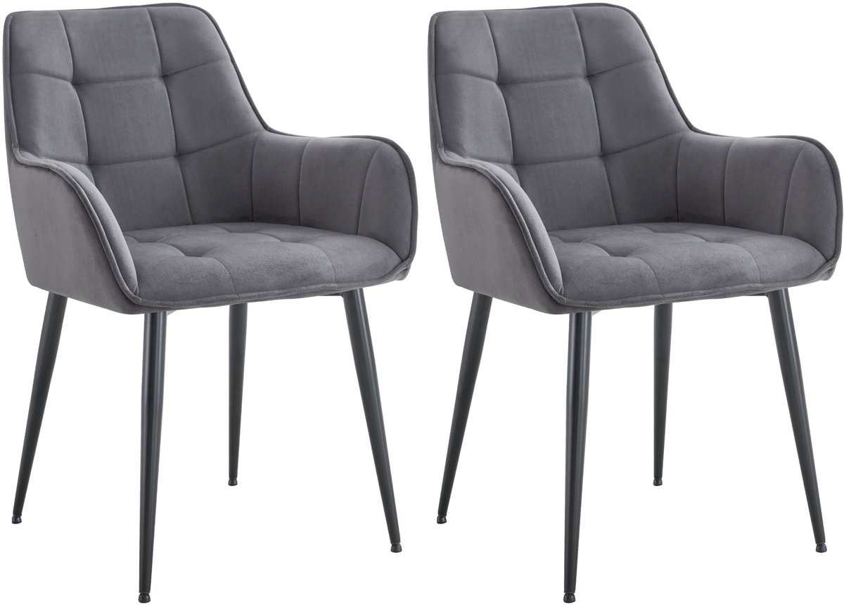 CLP Ferndale Set van 2 eetkamerstoelen - met armleuning - klassiek - met metalen poten - velvet - fluweel - Fluweel/donkergrijs