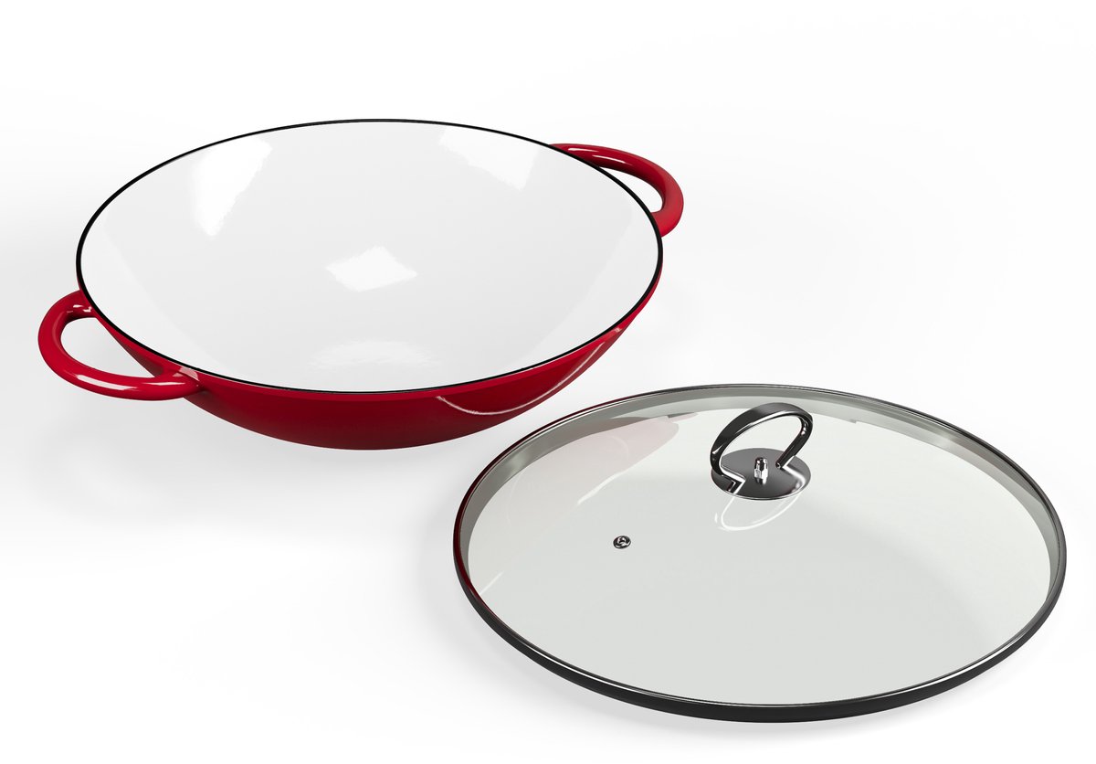 Klarstein Jersey Wok - Gietijzer - Emaille - Rond - Twee handgrepen - Rood