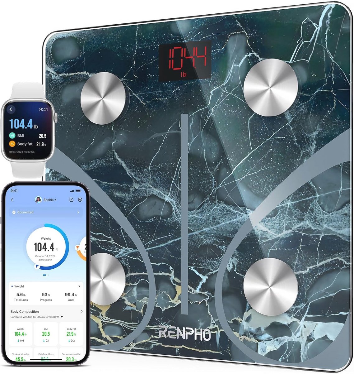 Digitale Bluetooth Personenweegschaal met App voor Lichaamsvet, BMI en Spiermassa