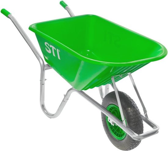 Kruiwagen groen 110 liter met 160 kg draagkracht - Stalen frame en polypropyleen schaal voor tuin en bouwplaats van VONYX — afbeelding 2