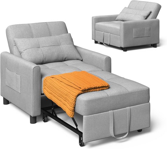 3-in-1 slaapbank, opvouwbare slaapbank - 64 x 68,5 x 93 cm - linnen stof - met slaapfunctie beige