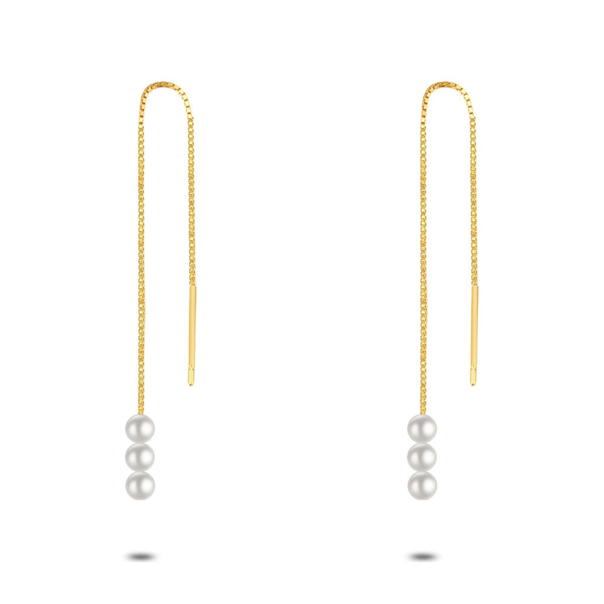 Twice As Nice Oorbellen in 18kt verguld zilver, 3 parels, ketting
