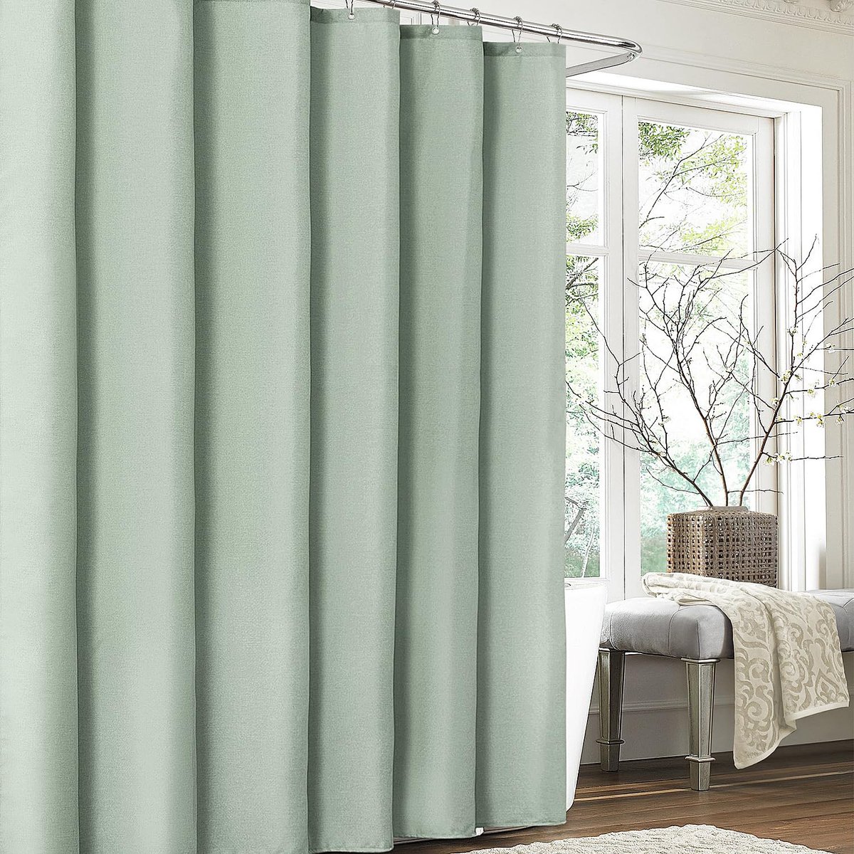 Ibenzoa® Luxe Saliegroene Badkamerset met Waterafstotend Textiel Douchegordijn en Metalen Ringen