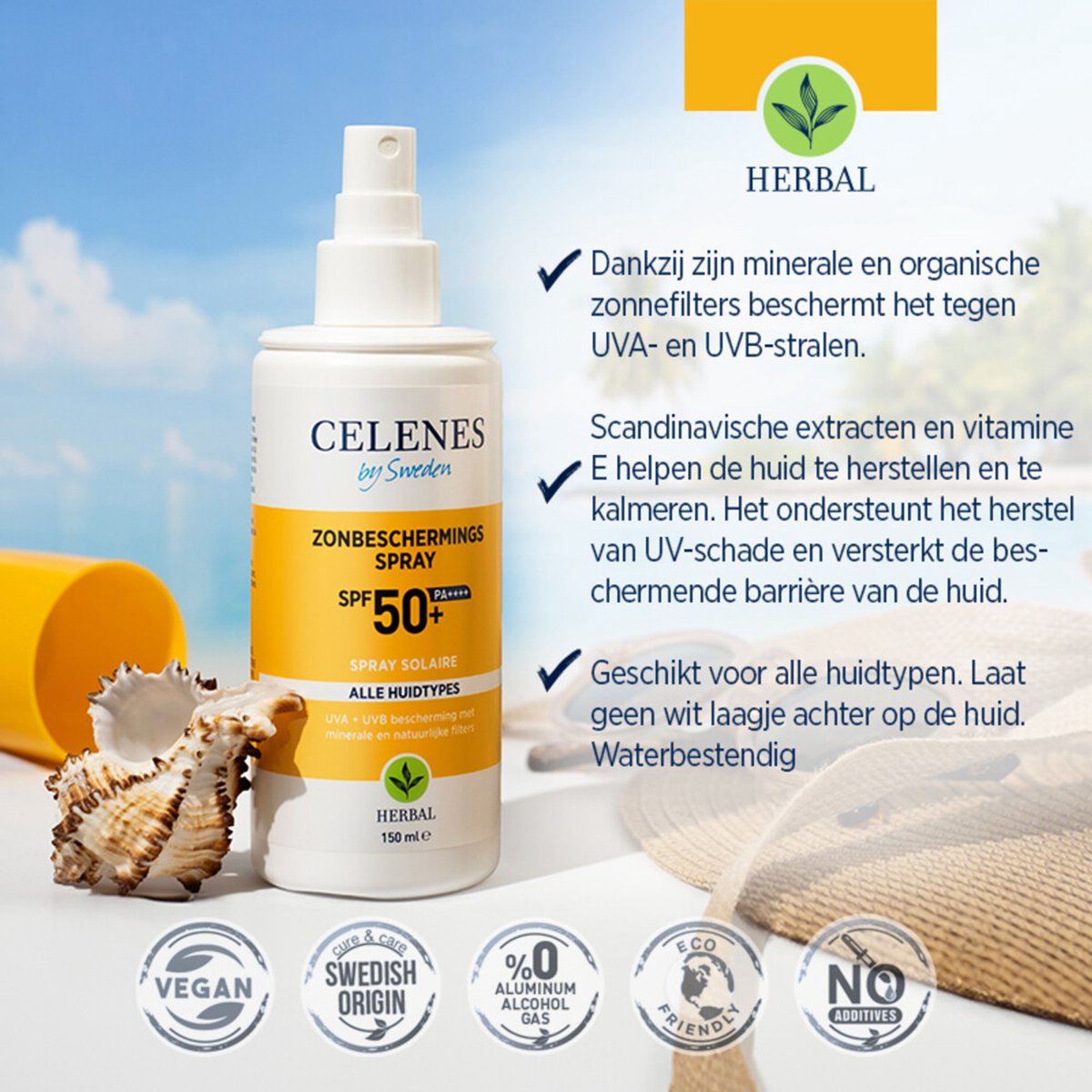 Celenes Herbal Zonnebrand Spray SPF 50+ Alle Huidtypes - 3 x 150 ml - Voordeelverpakking