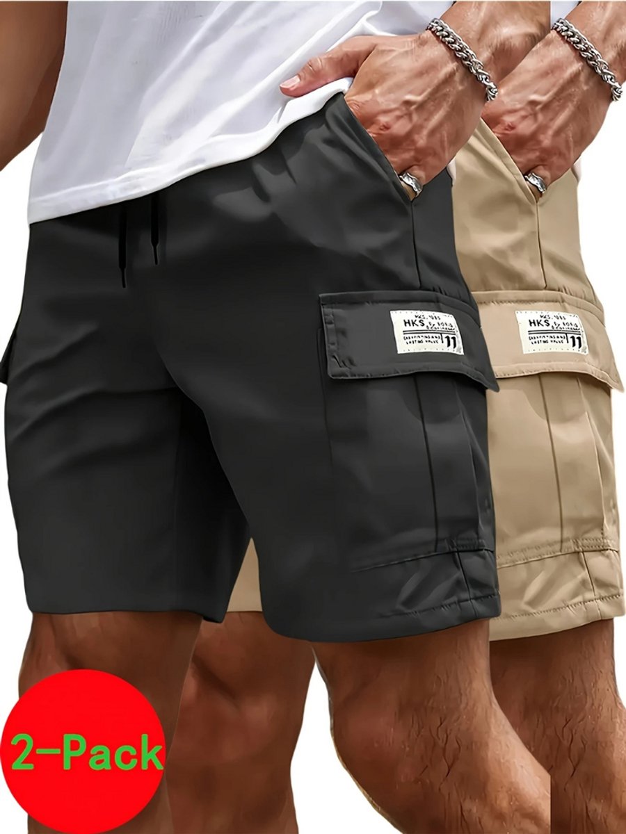 Livano Korte Broek Heren Cargobroek Spijkerbroek met Zakken Volwassenen Jongens Shorts 2 Pcs + Zwart