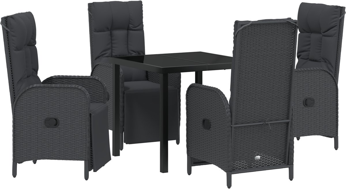 vidaXL - Tuin - Eettafel - Set - met - kussen - 5 - pcs - Zwart - poly - rattan