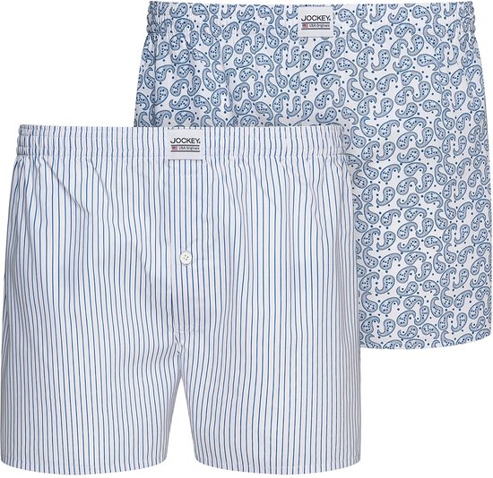 Jockey Everyday Woven – Boxer Uomo In Cotone 100%, Bianco, Taglia L, Con Chiusura A Bottoni E Fessure Laterali