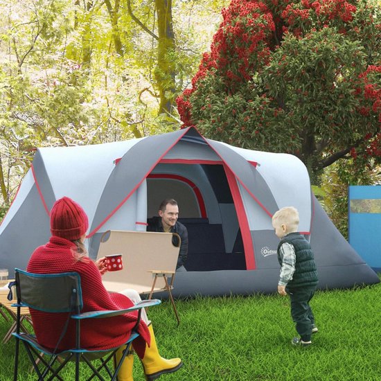 Kampeertent voor 5-6 personen, tunneltent met haringen, koepeltent van polyester, grijs, 4,55x2,3x1,8m voor buitenavonturen van Merkloos — afbeelding 3