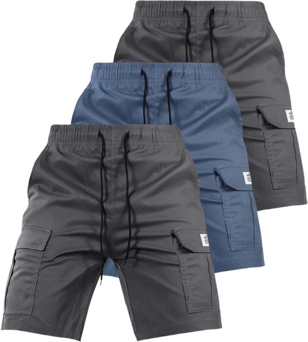 Livano Korte Broek Heren Cargobroek Spijkerbroek met Zakken Volwassenen Jongens Shorts 3 Pcs Grijs