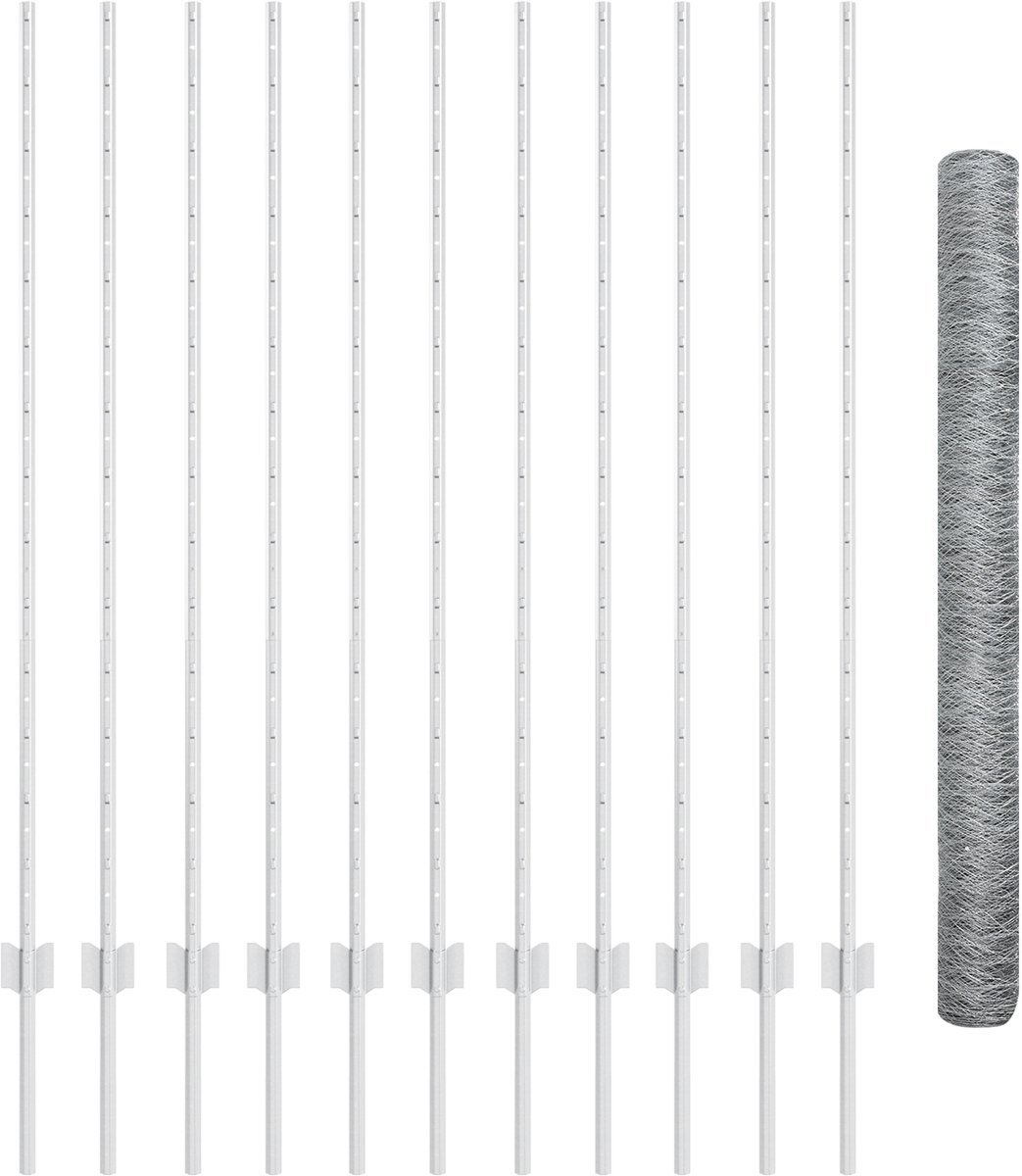 vidaXL - Hexagonaal - hek - met - paal - 25 - x - 1,4 - m - Gegalvaniseerd - staal - Mesh