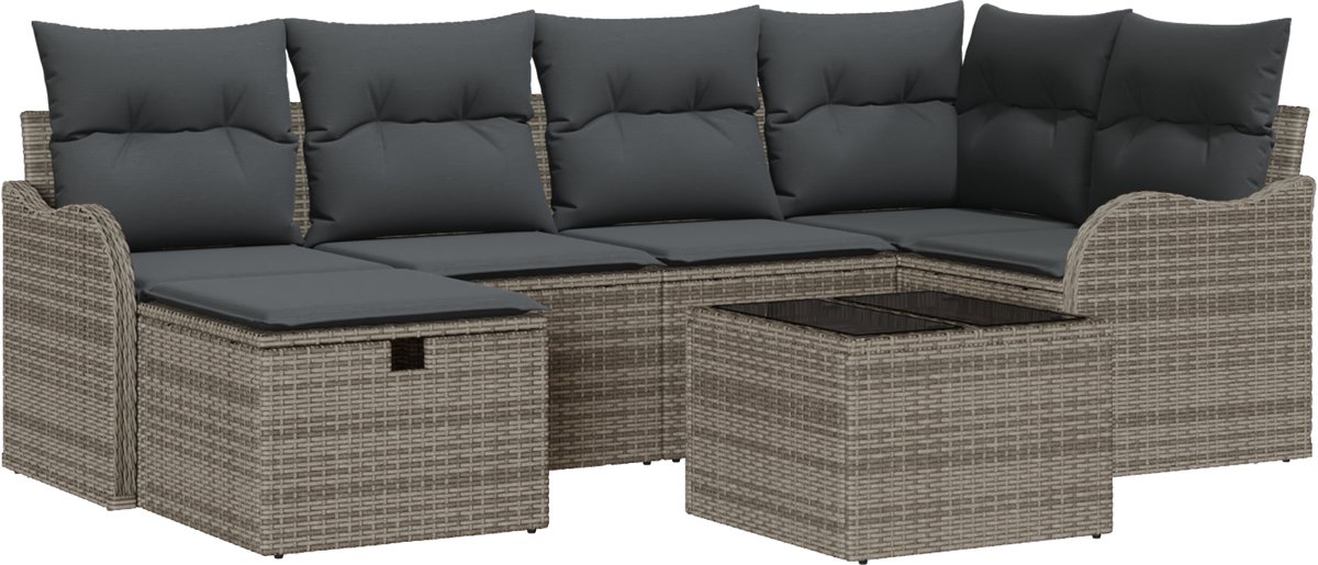 vidaXL Tuinbank - Set - 7 - st - Poly - rattan Grijs