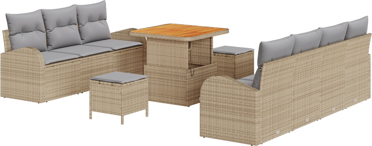 vidaXL - Tuinbank - Set - met - kussen - met - opslag - 10 - pcs - Beige - en - Lichtgrijs