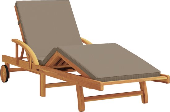 vidaXL - Chaise longue pliante avec Roues et coussin - Taupe - Acacia Massief