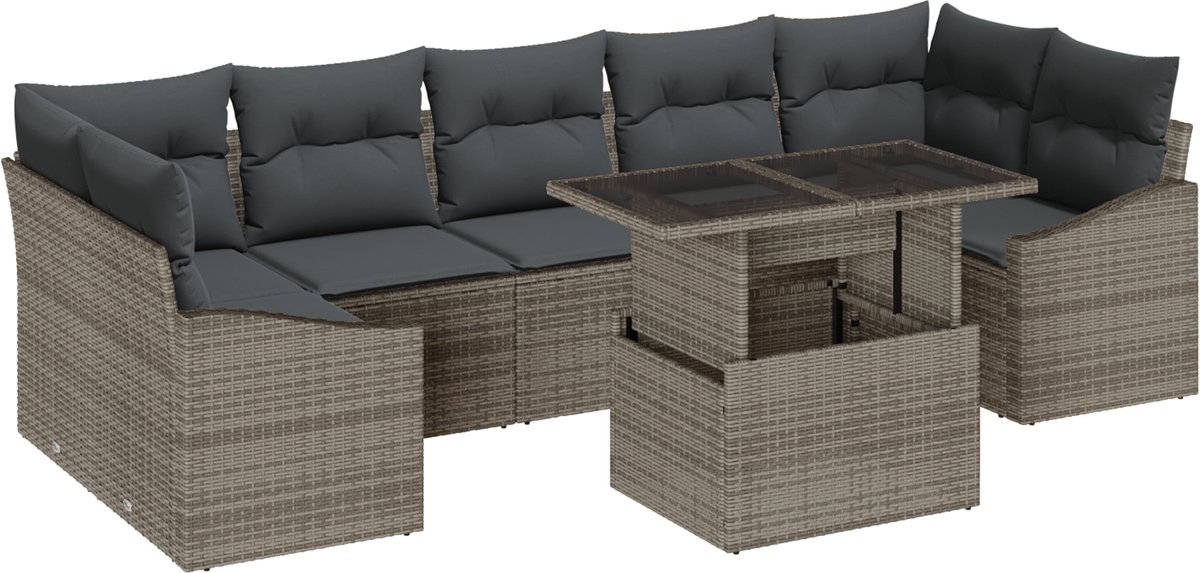 vidaXL Tuinbank - Set - 8 - st - Grijs - poly - rattan