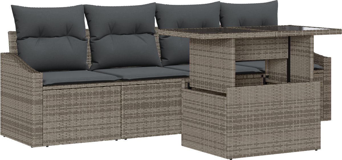 vidaXL Tuinbank - Set - 5 - st - Grijs - poly - rattan