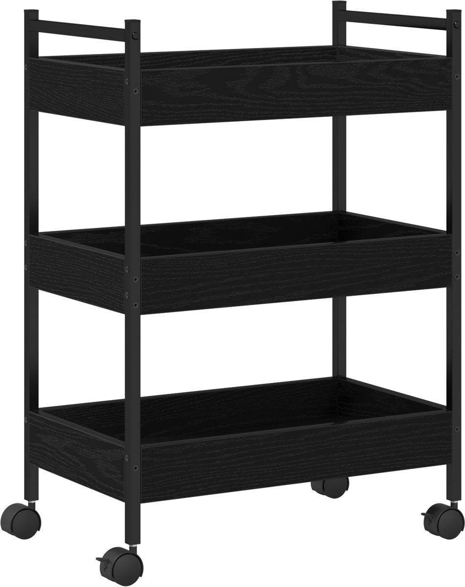 vidaXL - Keuken - Trolley - Zwart - eiken - 50 - x - 30 - x - 70 - cm - Bewerkt - hout