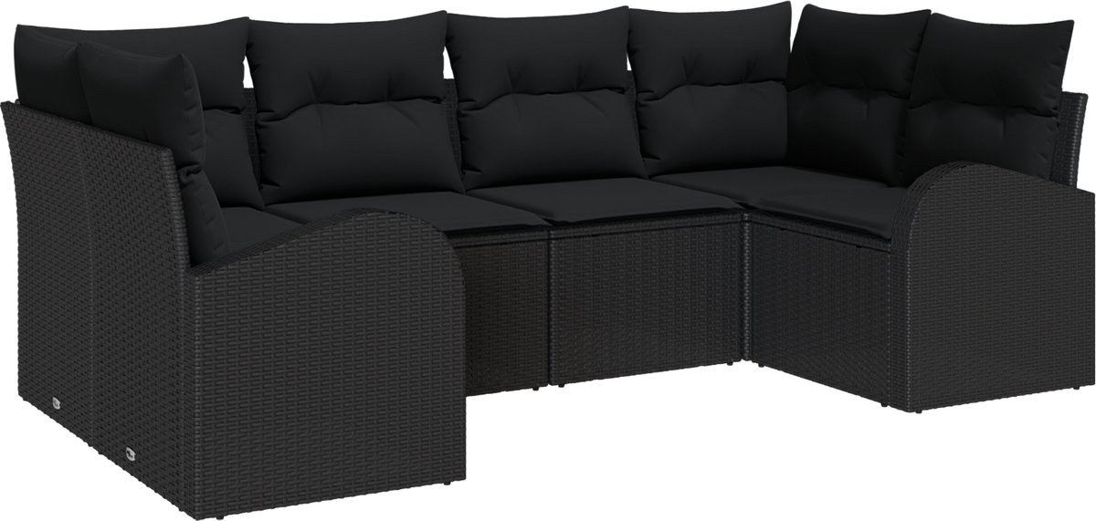 vidaXL - Tuinbank - Set - met - kussen - met - opslag - 6 - pcs - Zwart - poly - rattan