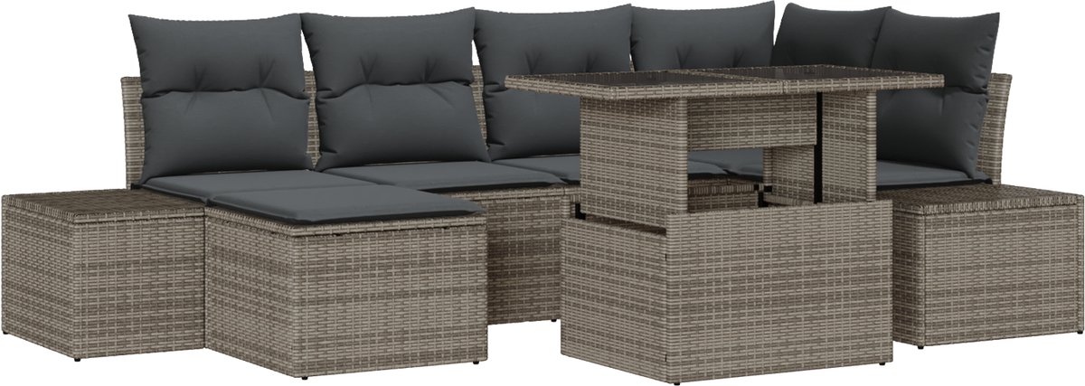 vidaXL - Tuinbank - Set - met - opslag - 7 - pcs - Grijs - Poly - rattan