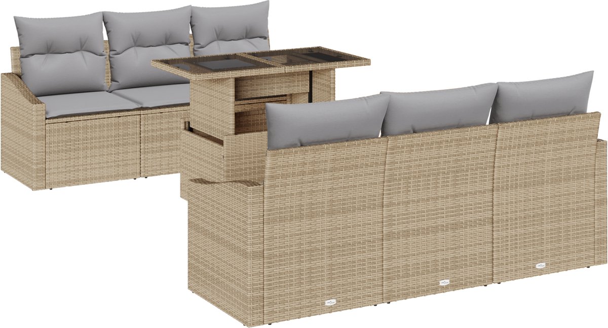 vidaXL Tuinbank - Set - 7 - st - Beige - poly - rattan